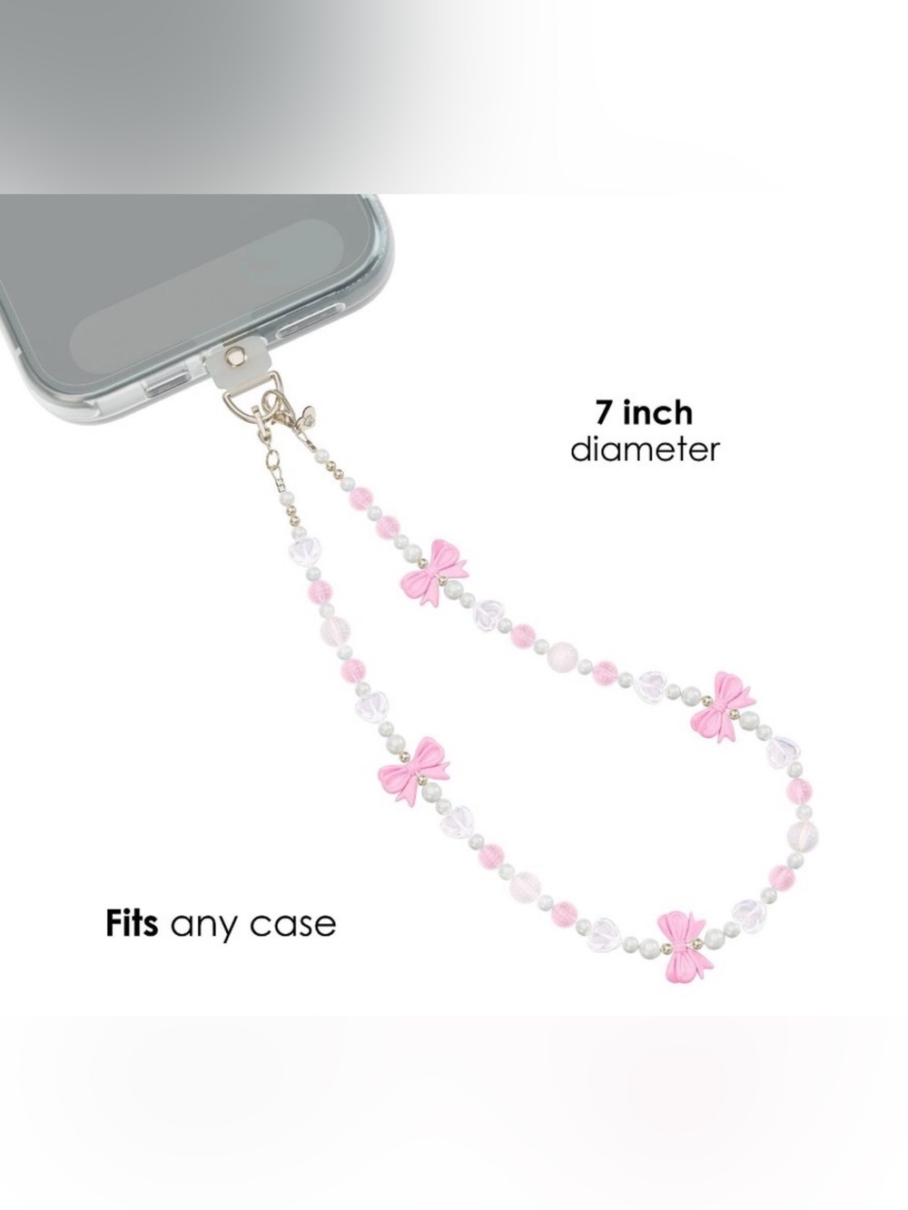 Velvet Caviar Pink and White Beaded Phone Strap with Bow Accents